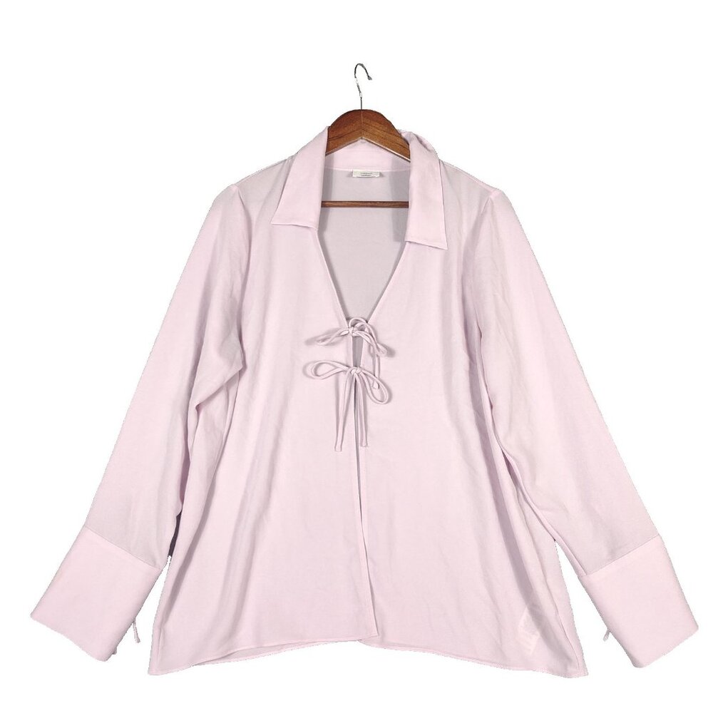 Wilfred Aritzia Favor Blouse Women's XL Lavender Sheer Tie-Front Long Sleeve